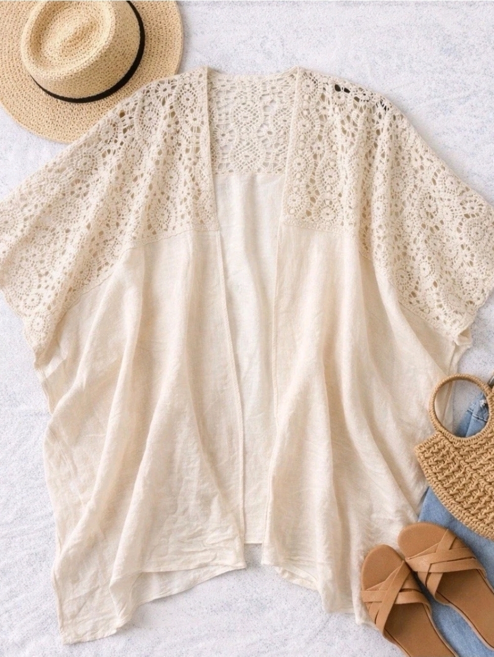 Steven Madden Womens Crochet Kimono Cover Up Boho Beach One Size